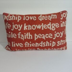 Rare Pier 1 Inspirational Words Christmas Crewel Pillow Cover LOVE FRIENDSHIP +